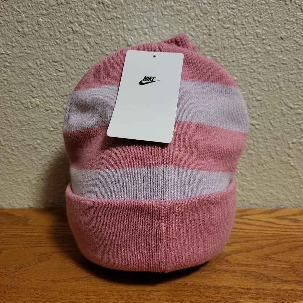 NWT Nike Pink Striped Knit Beanie and Gloves
